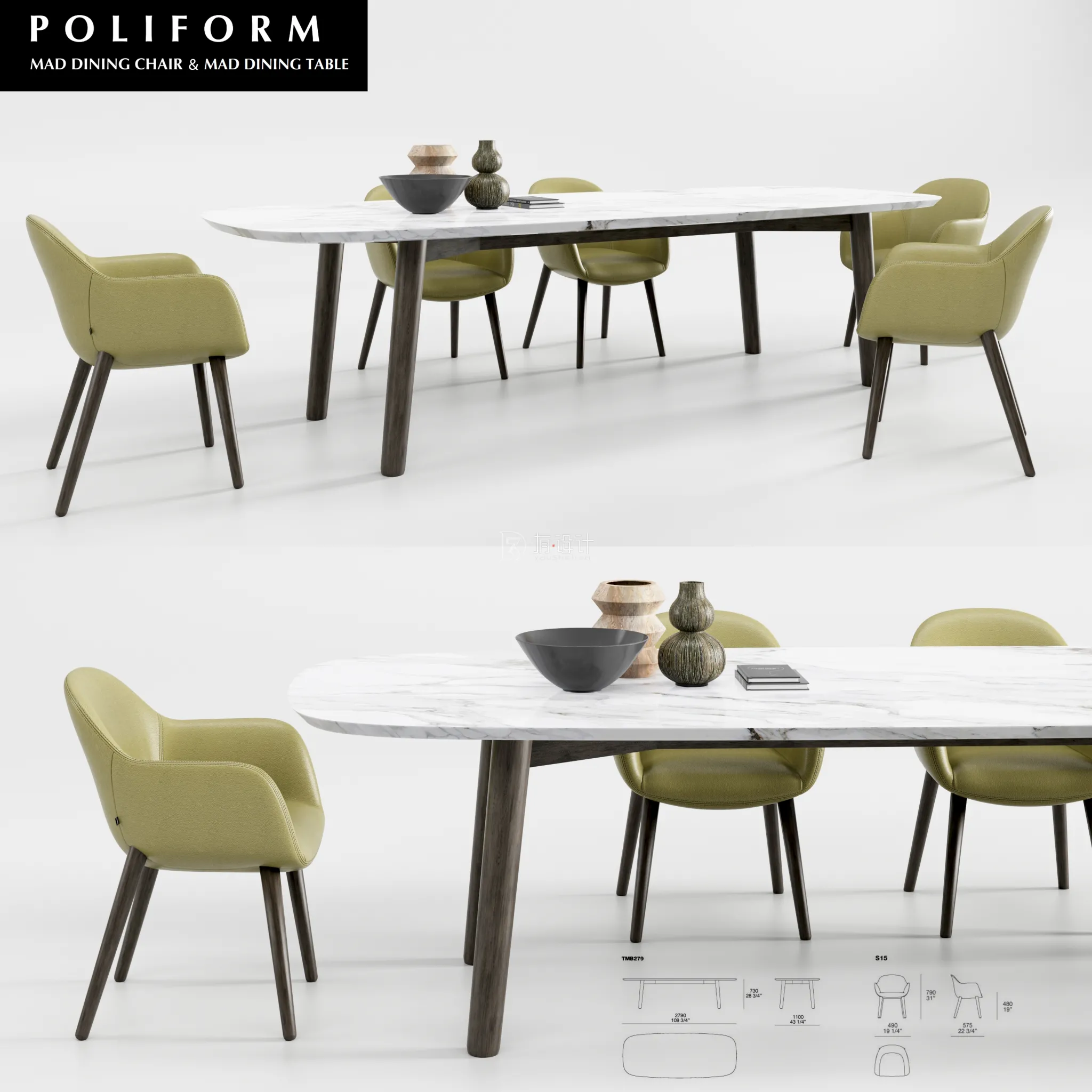 Furniture – Table and Chairs (Set) – 3D Models – PoliformMadDiningChairAndTable