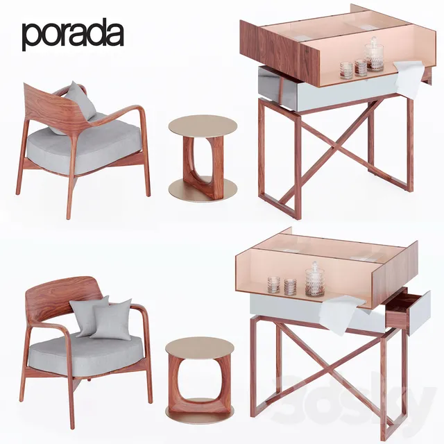 Furniture – Table and Chairs (Set) – 3D Models – Porada set 1