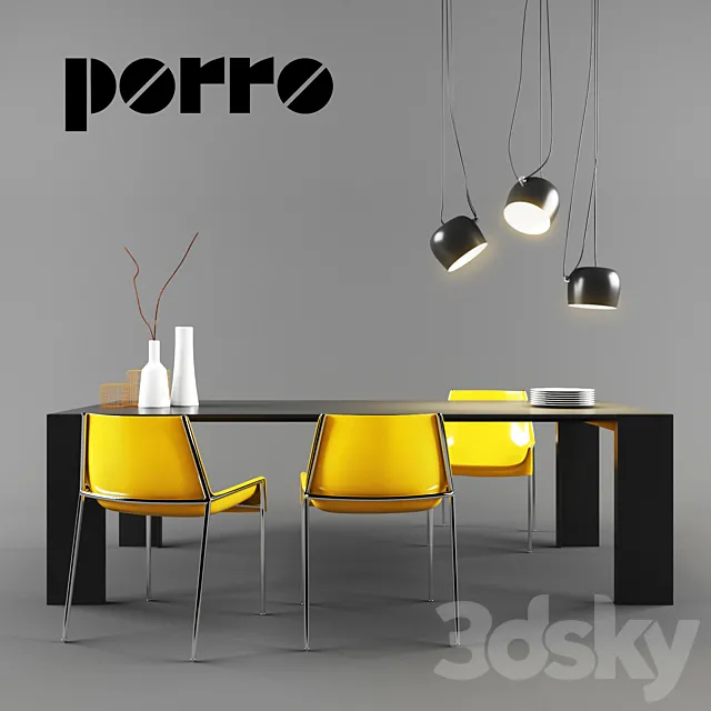 Furniture – Table and Chairs (Set) – 3D Models – PorroSet01