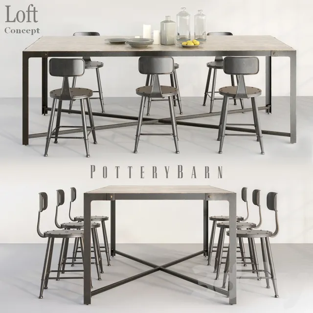 Furniture – Table and Chairs (Set) – 3D Models – POTTERYBARN DINING TABLE AND LOFT MINI CHAIR