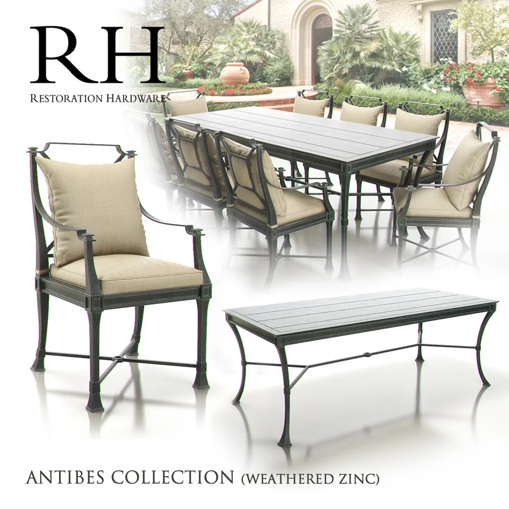 Furniture – Table and Chairs (Set) – 3D Models – Restoration Hardware – Antibes Collection (Weathered Zinc)