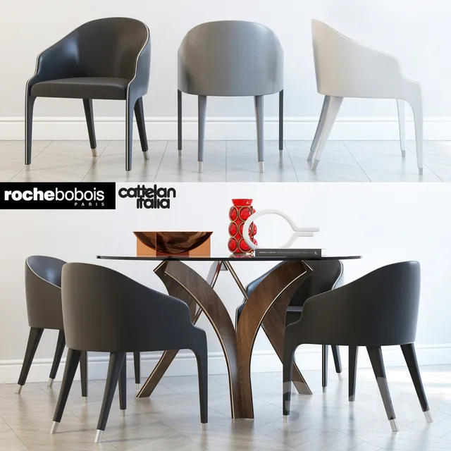 Furniture – Table and Chairs (Set) – 3D Models – Roche Bobois chairs and Cortina table by Cattelan Italia (max; obj)