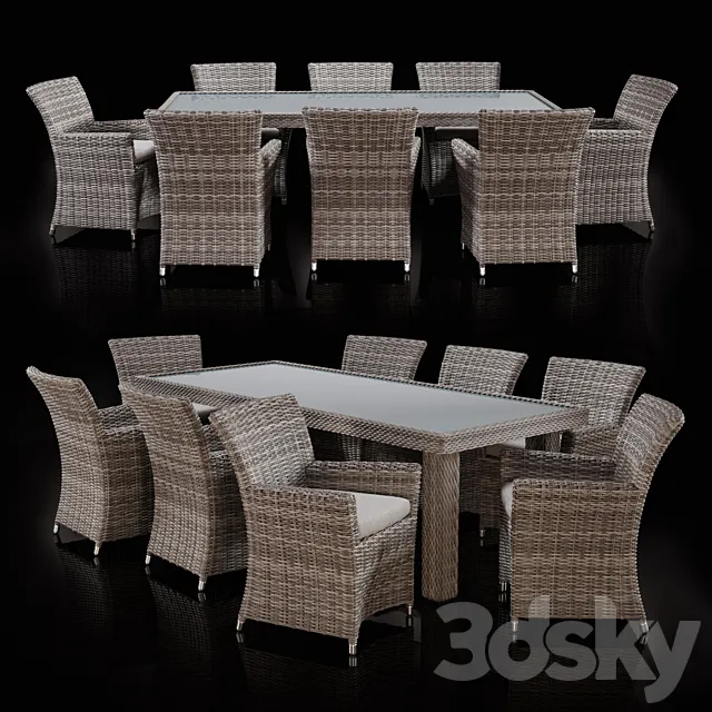 Furniture – Table and Chairs (Set) – 3D Models – Savannah 9 Piece Outdoor Wicker Dining Set
