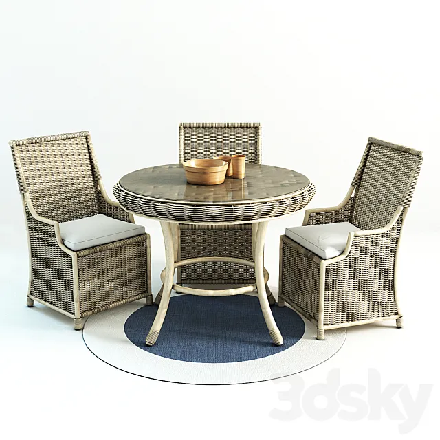 Furniture – Table and Chairs (Set) – 3D Models – Saybrook All-Weather Wicker Wingback Armchair