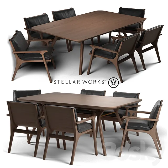 Furniture – Table and Chairs (Set) – 3D Models – STELLAR WORKS REN DINING ARMCHAIR & REN DINING TABLE