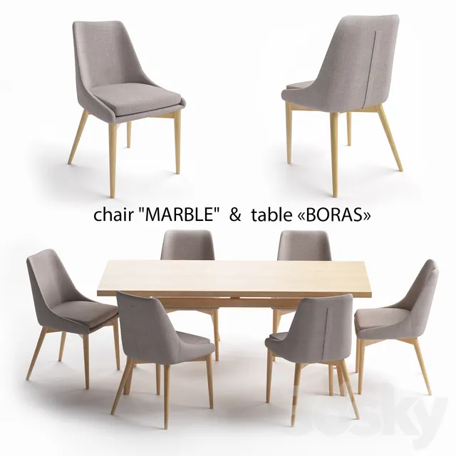 Furniture – Table and Chairs (Set) – 3D Models – Table set; Boras table; Marble chair