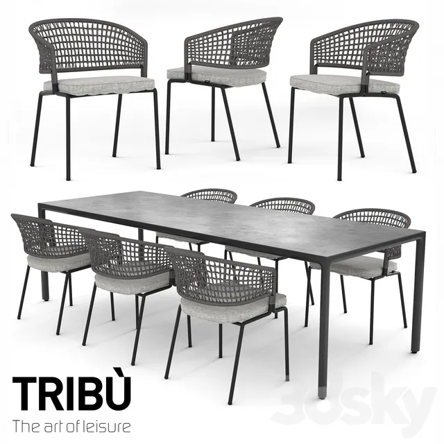 Furniture – Table and Chairs (Set) – 3D Models – TRIBU Contour Armchair and ILLUM Table