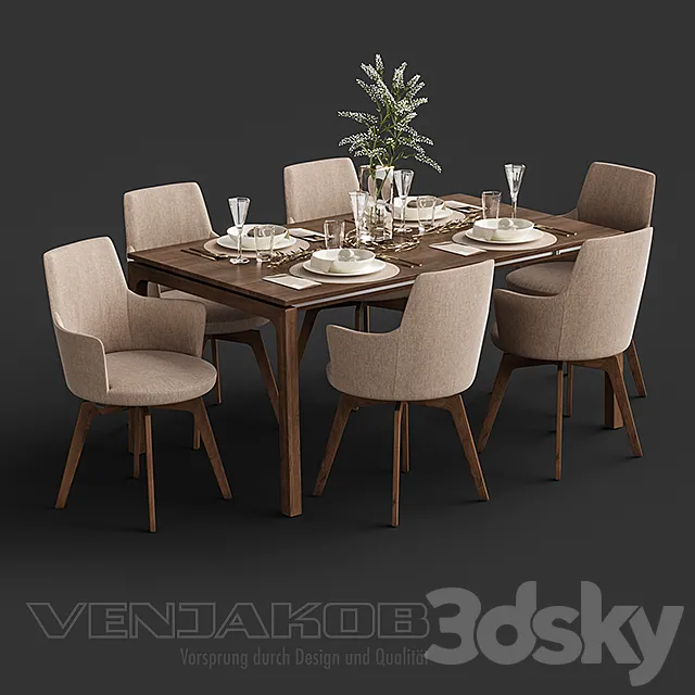 Furniture – Table and Chairs (Set) – 3D Models – Venjakob Alexia Chair with Dining Table ET388