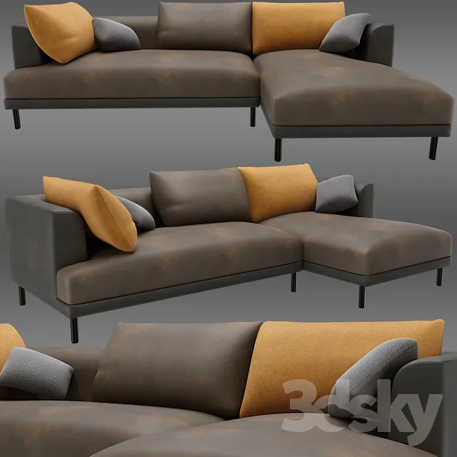 Bowery chaise corner sofa 3DS Max - thumbnail 3