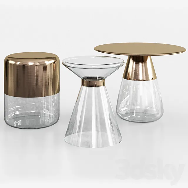 Table 3D Models – Maisons du Monde Glass and Gold Metal Side Table (3 options)