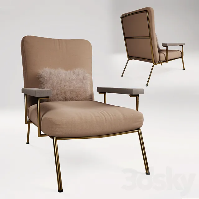 ARM Chair with fur cushion and Brass Pipes 3DS Max - thumbnail 3