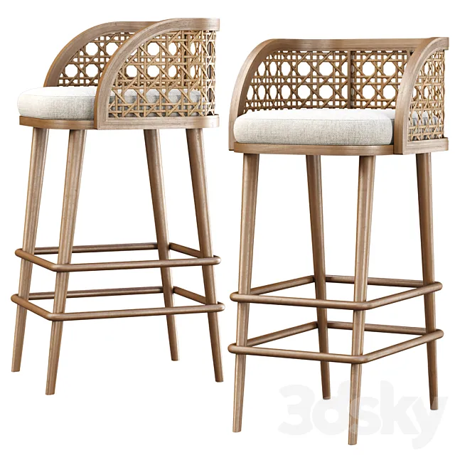 Rimma rattan bar stool DS67 \/ Wooden bar stool 3DS Max - thumbnail 3