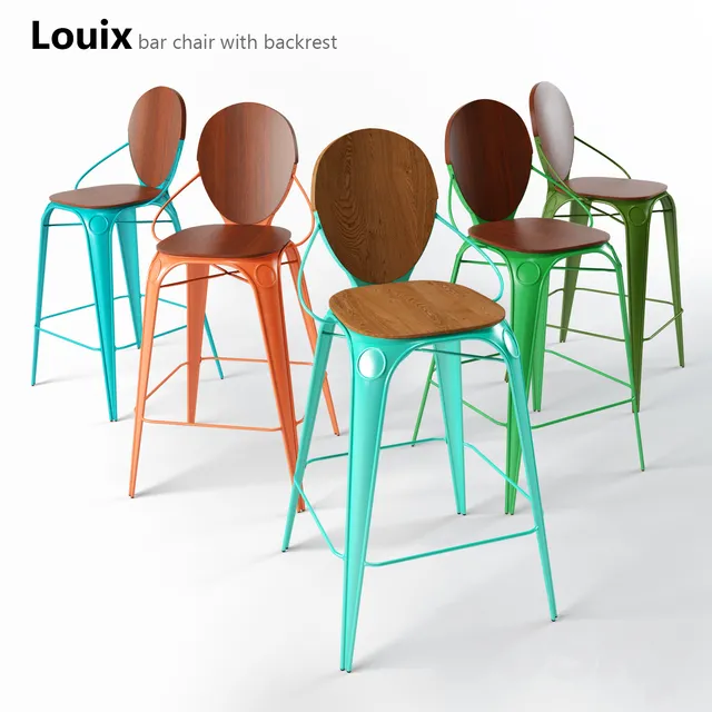 Louix bar stool with spinkoy_Louix bar chair with backrest 3DS Max - thumbnail 3