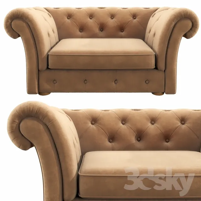 Cranbrook chesterfield loveseat 3DS Max - thumbnail 3