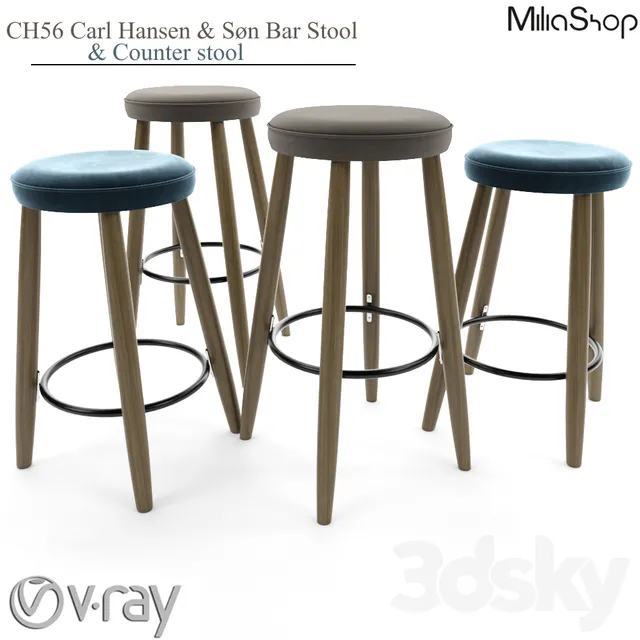 Chair and Armchair 3D Models – CH56 Carl Hansen & Søn Bar Stool & counter stool