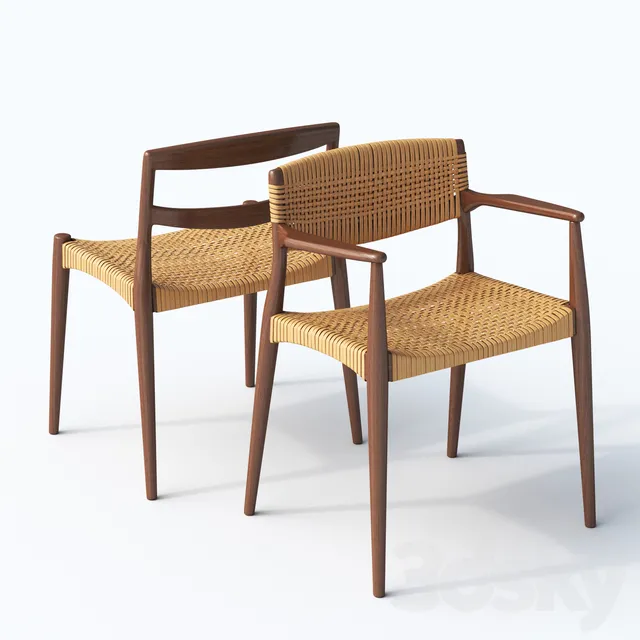 Chair and Armchair 3D Models – Chair and armchair Ejner Larsen & Aksel Bender Madsen
