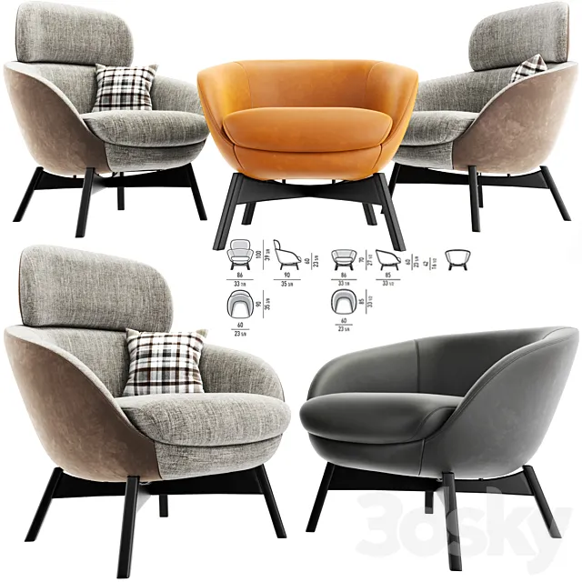 Minotti Russell Arm Chair Set 3DS Max - thumbnail 3