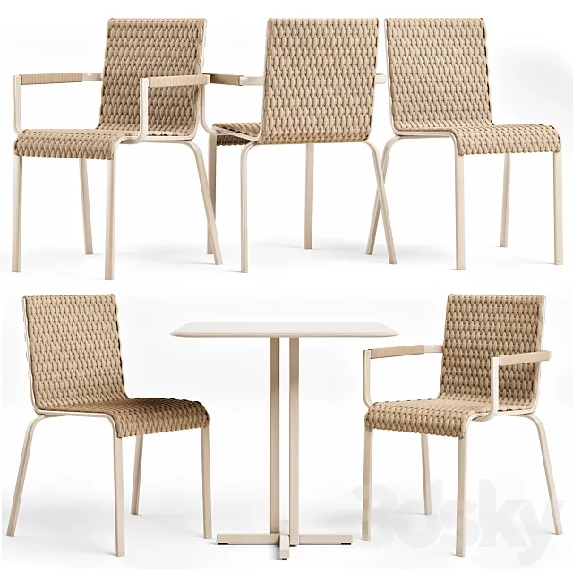 Roberti Rattan Key West Chairs & Table 3DS Max - thumbnail 3