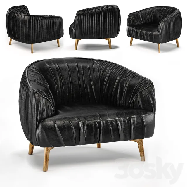Wrinkled leather sofa black 3DS Max - thumbnail 3