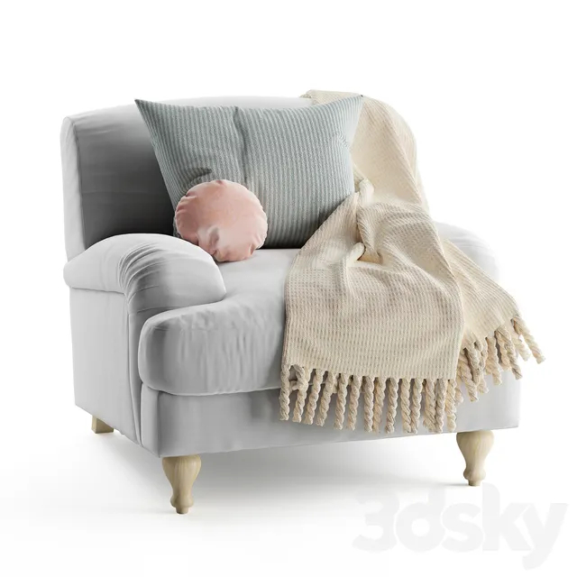 Rose fabric armchair 3DS Max - thumbnail 3