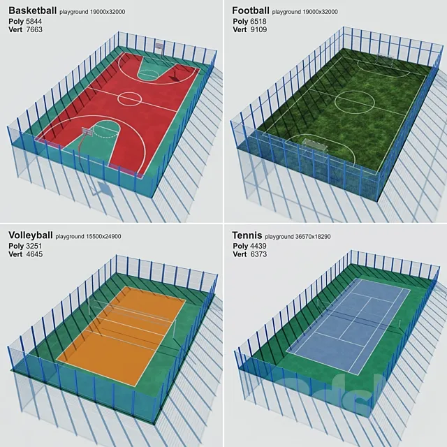 Architecture – 3D Models – A set of sports fields – Set sport playground