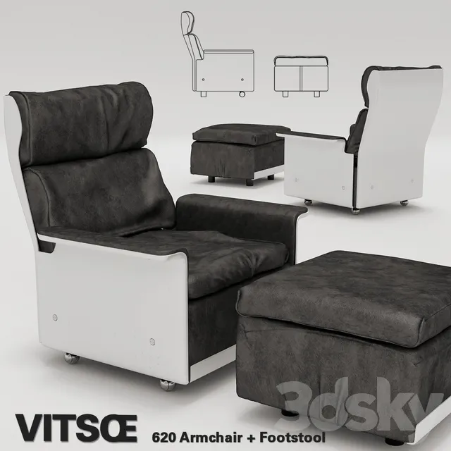 Vitsoe 620 Armchair + Footstool 3DS Max - thumbnail 3