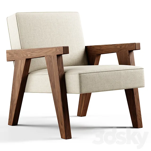 Zara Home – The walnut armchair with hemp upholstery 3DS Max - thumbnail 3