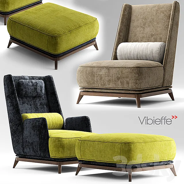 Armchair 3D Models – Armchair Vibieffe OPERA and pouf
