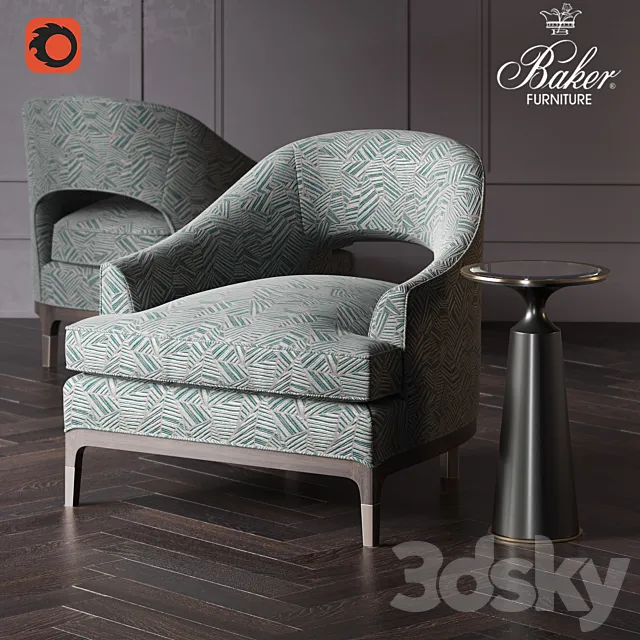 Armchair 3D Models – Baker Carnelian lounge chair №6180С and Baker Viridine round accent table № 3183