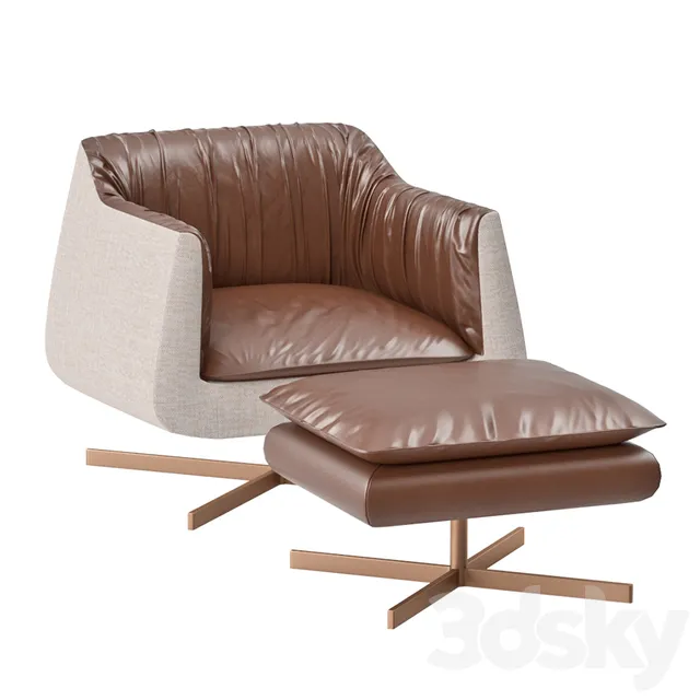Armchair 3D Models – BLEU NATURE WAKI sofa 1 place + footstool