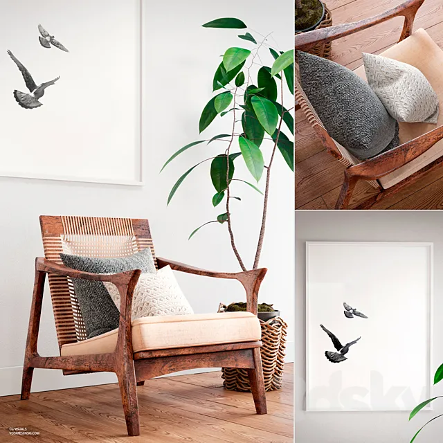 Armchair 3D Models – Canoe Lounge Chair. Scandinavian set (max)