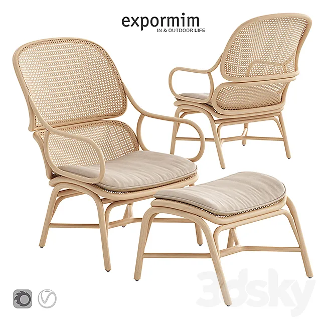 Armchair 3D Models – Expormim Frames Armchair with ottoman