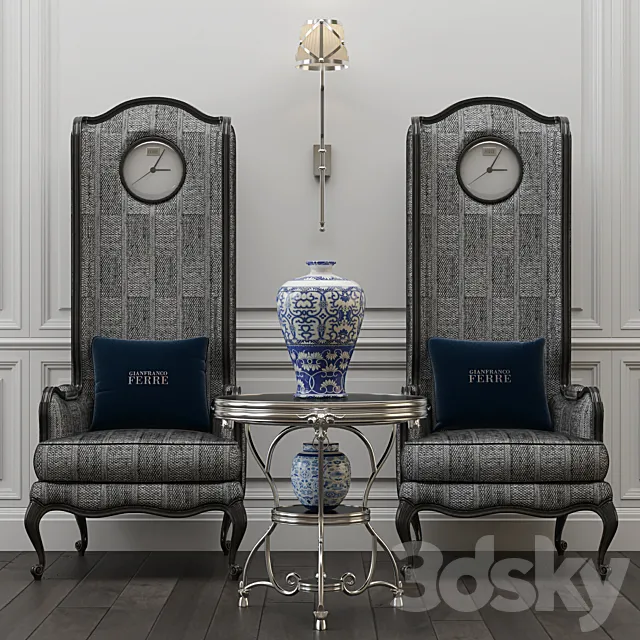 Armchair 3D Models – Gianfranco Ferre Home; Big ben chair and Covent table