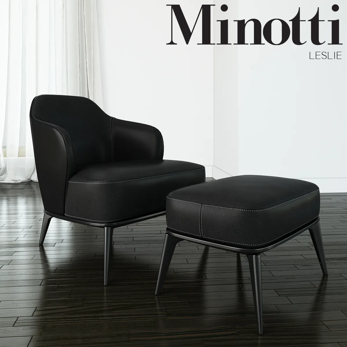 Armchair 3D Models – Minotti Leslie armchair with ottoman leather