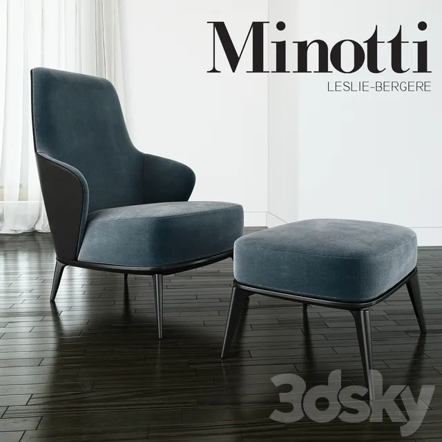 Armchair 3D Models – Minotti Leslie long backrest armchair ottoman leather