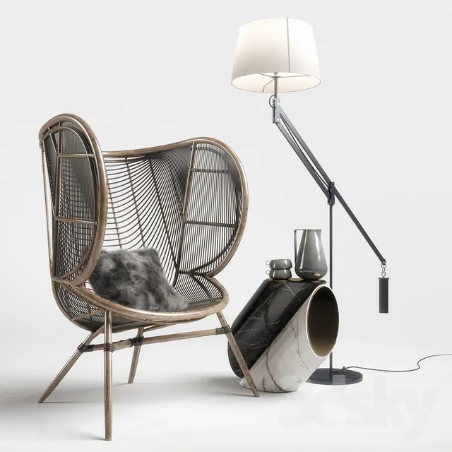 Armchair 3D Models – Olaf Chair and Pucci Lamp set