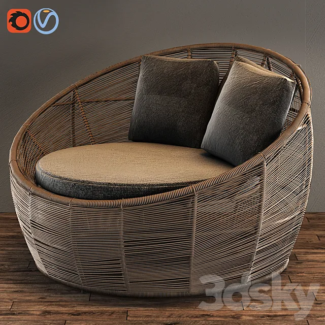 Armchair 3D Models – TAMARIN Round Gray Resin Wicker Garden Armchair
