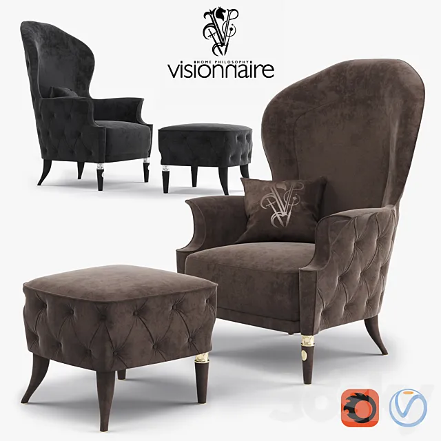 Armchair 3D Models – Visionnaire Alice Armchair with puff