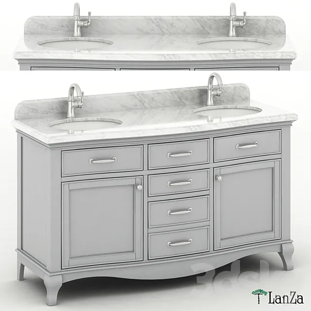 Sideboard – Chest of Drawers – Double Sink Wooden Vanity With Carrara Marble top