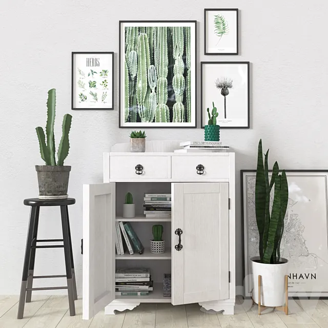 Sideboard – Chest of Drawers – Green and white set with plants