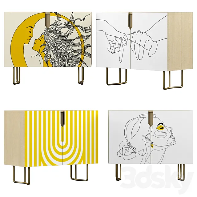 Sideboard – Chest of Drawers – Nightstand set 01 Yellow art