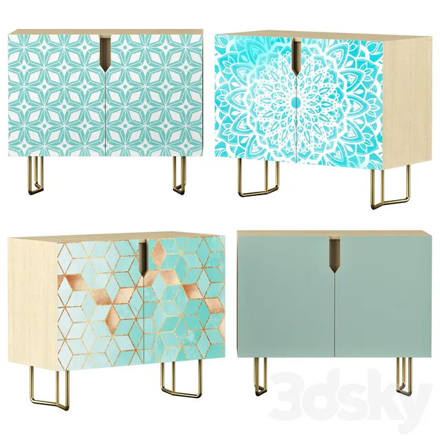 Sideboard – Chest of Drawers – Nightstand set 02 Blue art