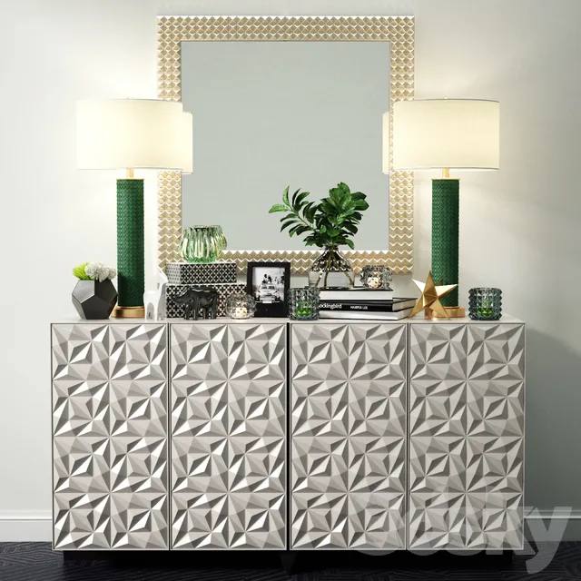 Sideboard – Chest of Drawers – Sideboard Decorative Set (max 2011 Vray)