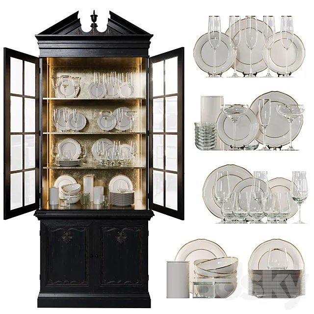 Wardrobe – Display Cabinets – 3D Models –  Antique Сupboard With Dishes