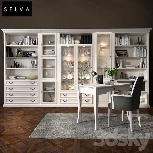Wardrobe – Display Cabinets – 3D Models –  Selva bookcase Mirabeau set sections01
