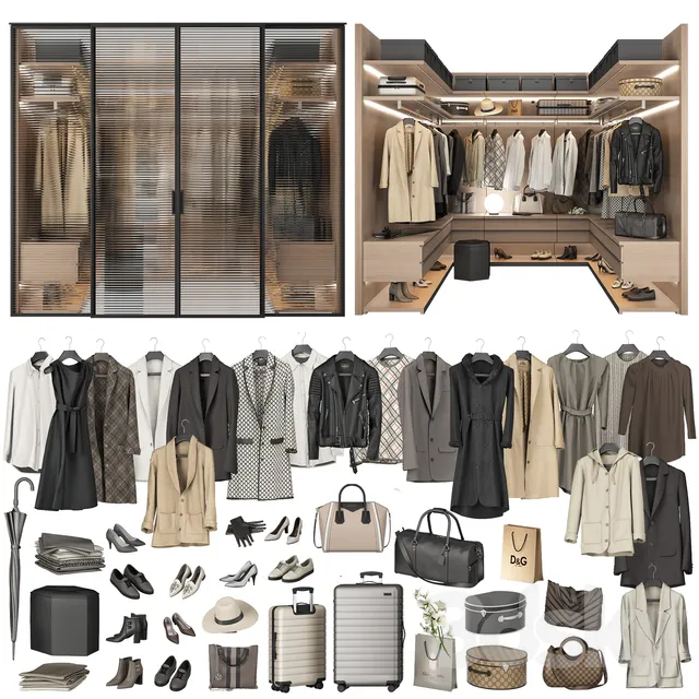 Wardrobe – Display Cabinets – 3D Models –  Walk.in closet 98v2
