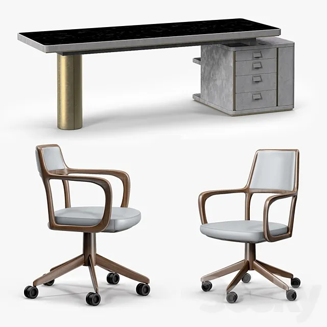 Baxter Verba Volant Desk and Giorgetti Baron Armchair 3DS Max - thumbnail 3