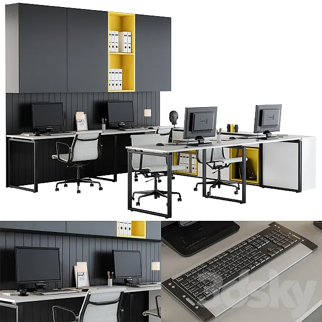 Black White Yellow WorkPlace 3DS Max - thumbnail 3