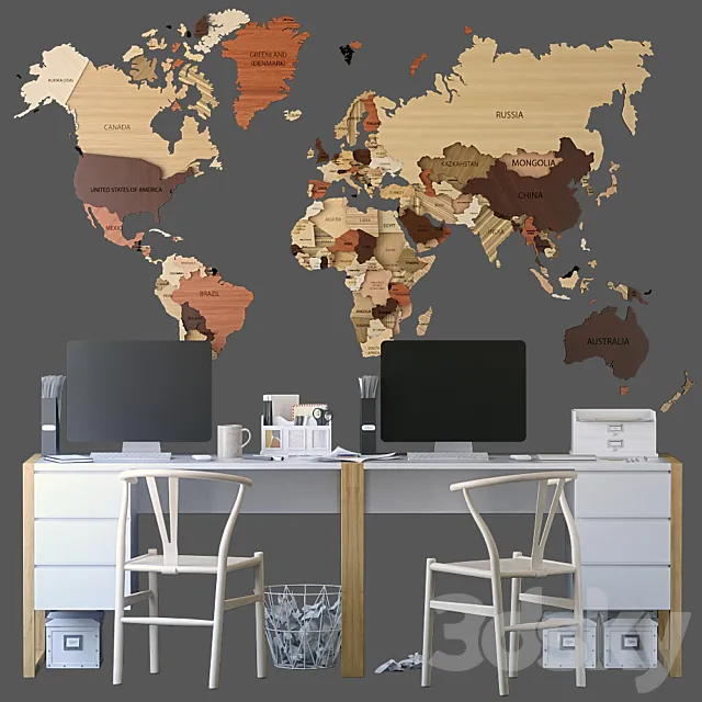Office set with a map 3DS Max - thumbnail 3