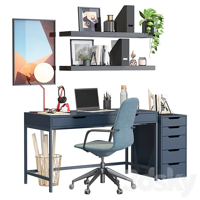 Ikea office workplace blue 3DS Max - thumbnail 3